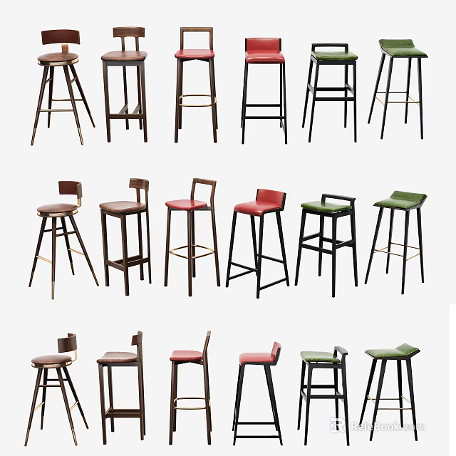 Modern Bar Stools In Various Colors And Designs For Kitchen Counter Use 3d model 