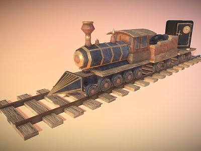 Cartoon Train Toy Train Steam Train Building Blocks Train Gold Transport Train 3d model