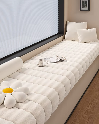 Comfortable Padded Window Seat Chaise Lounge With Pillows Magazine And Daisy 3d model