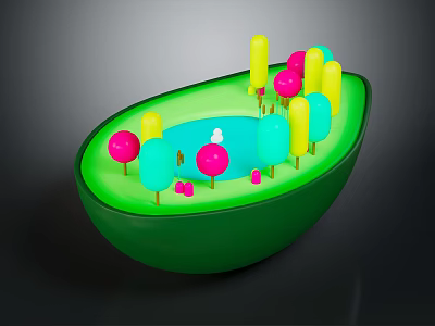 Cartoon Scene With Green Avocado Shaped Container Colorful Lollipop Structures And Small Blue Figure 3d model