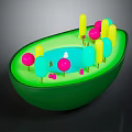 Cartoon Scene With Green Avocado Shaped Container Colorful Lollipop Structures And Small Blue Figure