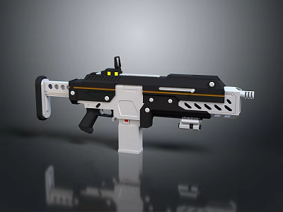 Futuristic Tactical Weapon With Black White Frame Yellow Accents Vented Design And Scope 3d model