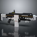 Futuristic Tactical Weapon With Black White Frame Yellow Accents Vented Design And Scope