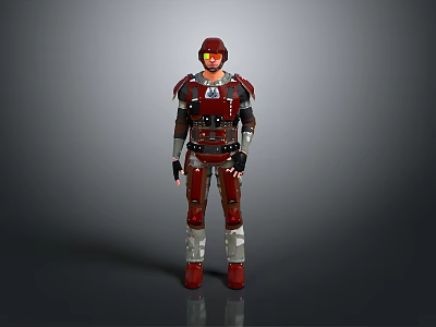 Red And Black Armored Futuristic Warrior Character With Helmet And Mechanical Design 3d model