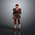 Red And Black Armored Futuristic Warrior Character With Helmet And Mechanical Design