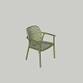 Green Woven Dining Chair With Armrests And Sleek Metal Frame Design