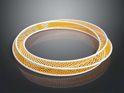 Yellow And White Nested Circular Rings With Mesh Pattern On Dark Background 3d model