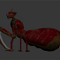 Red Metallic Ant Like Game Movie Character With Glowing Pink Eyes And Armored Body