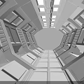 Cartoon Sci Fi Interior Scene With Symmetric Geometric Walls Ceiling And Floor Panels