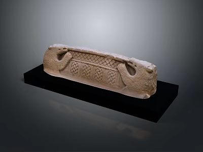 Ancient Stone Carving With Intricate Patterns And Animal Head Decorations On Display Stand 3d model