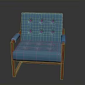 Modern Blue Tufted Chair With Wooden Armrests And Comfortable Cushioned Seat