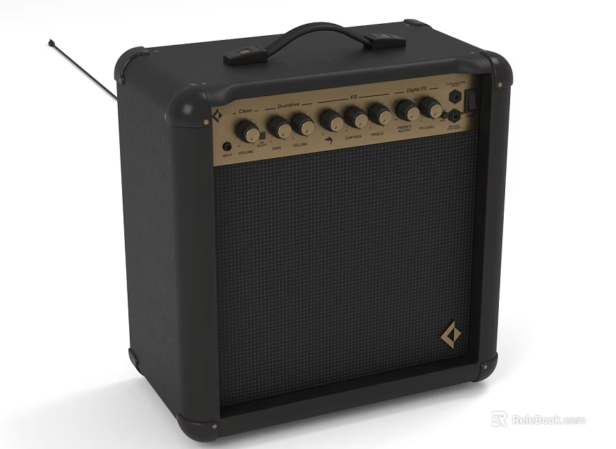 Black Modern Audio Speaker With Control Knobs Portable Handle And Antenna Design 3d model 