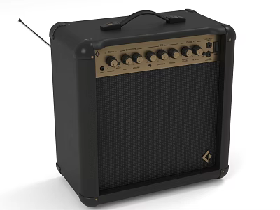 Black Modern Audio Speaker With Control Knobs Portable Handle And Antenna Design 3d model
