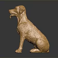 Golden Sitting Dog Statue With Tongue Out And Shiny Surface On Dark Background
