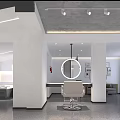 Modern Hair Salon Interior Design With White Chair Round Mirror And Ceiling Lights