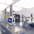 Modern Public Office Space With Large Windows Work Desk Office Chair And Shelving