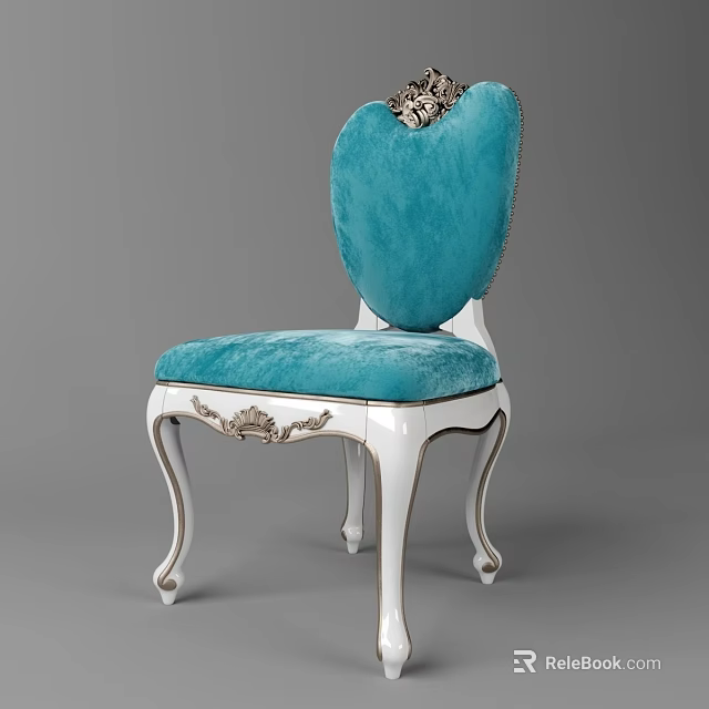 Elegant Blue Velvet Dining Chair With White Frame And Carved Gold Accent Legs 3d model 