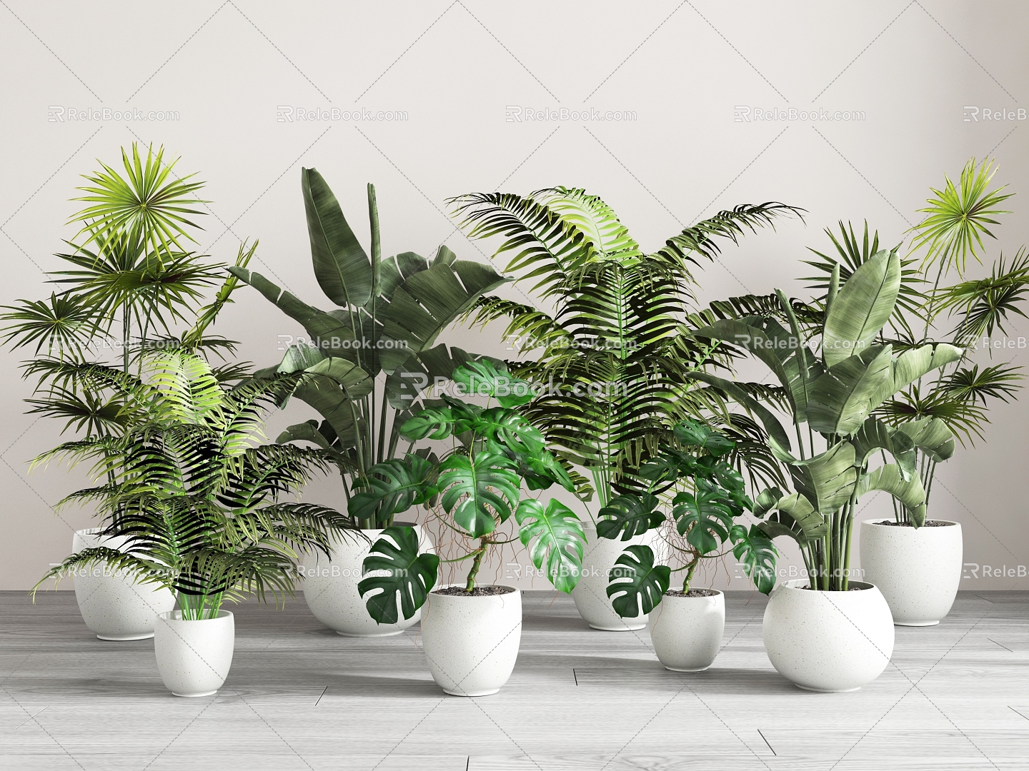 Modern Green Plant Potted Plant Combination Sanwei Kwai Green Plant Potted Plant Potted Plant Planting Plantain Leaf Small Leaf Plant Tree Flower Pot 3d model