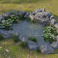 Natural Garden Pond Feature With Stone Edging Water Lilies Koi Fish And Small Waterfall