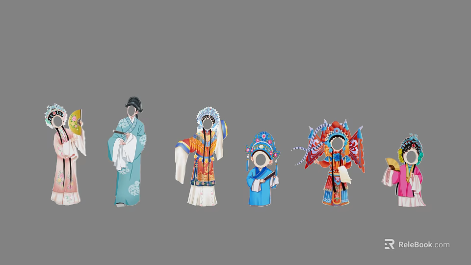 Traditional Chinese Opera Themed Photo Spot With Colorful Costumes And Intricate Masks 3d model 