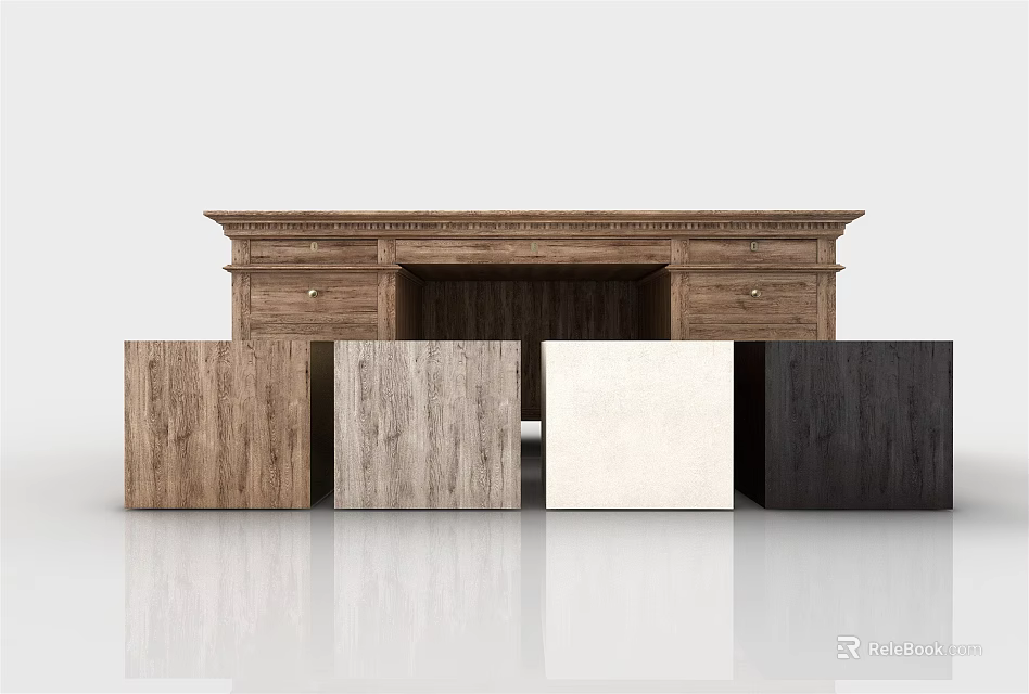 Classic Wooden Desk With Drawers And Various Wood Panel Finishes 3d model 