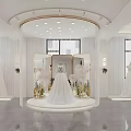 Elegant White Bridal Shop Interior With Wedding Dresses And Mirrored