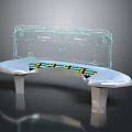 Modern Curved Bench With Transparent Structure And Illuminated Yellow Blue Strips