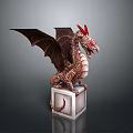 Winged Dragon Game Movie Character With Red Horns Red Eyes Brown Scales On White Cube