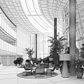 Spacious Modern Hotel Lobby Interior With Green Plants Sofas And Glass Walls