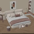 Modern Cozy Double Bed Bedroom Interior With Pink Bedding Plush Toys And Decorative Painting