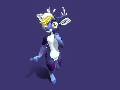 Fantasy 3D Game Movie Character with Golden Hair and Antlers in Purple White Outfit 3d model