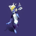 Fantasy 3D Game Movie Character with Golden Hair and Antlers in Purple White Outfit