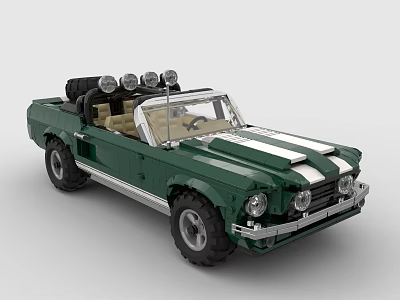 Green Vintage Convertible Building Block Car With White Stripes Open Top Design 3d model