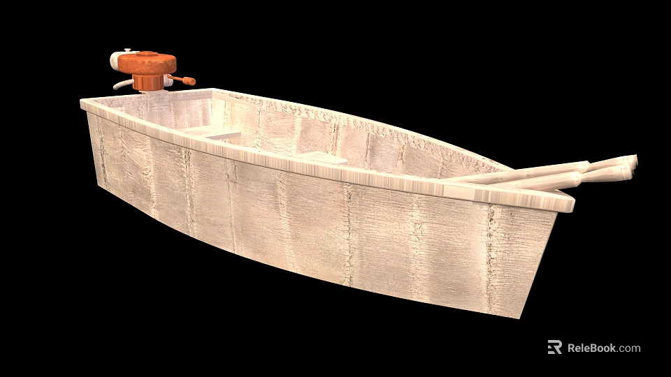 Wooden Boat With Rustic Hull Handcrafted Wooden Structure And Small Outboard Motor 3d model 