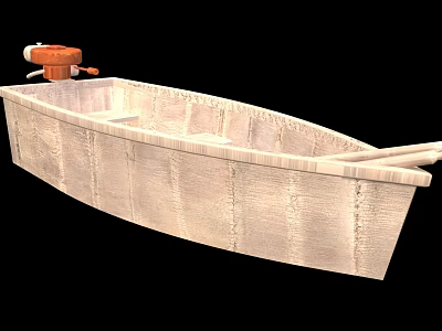 Wooden Boat With Rustic Hull Handcrafted Wooden Structure And Small Outboard Motor 3d model