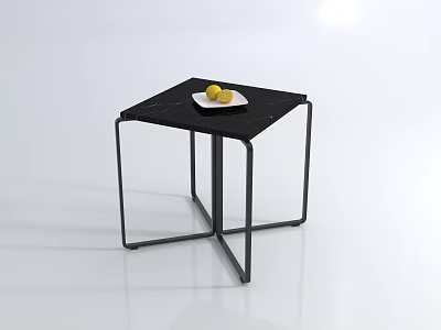 Modern Coffee Table With Marble Top Black Metal Frame White Plate And Yellow Lemons 3d model