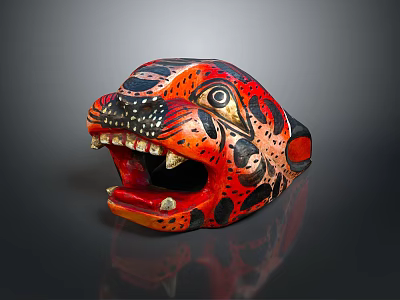 Colorful Leopard Head Mask With Red Black Spots Open Mouth And Sharp Teeth 3d model