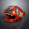 Colorful Leopard Head Mask With Red Black Spots Open Mouth And Sharp Teeth