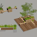Stylish Wooden Outdoor Chair With Garden Plants Tree And Planters On Deck