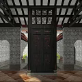 Ancient Chinese Architecture with Curved Eaves Gray Brick Walls Red Lanterns and Door Decorations