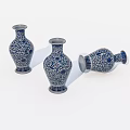 Traditional Blue and White Ceramic Vases with Intricate Patterns in Various Positions