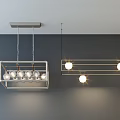 Modern Rectangular Pendant Lights With Metal Frame And Hanging Spherical Glass Bulbs 3d model
