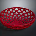 Red Intricate Hollowed Bowl Sculpture With Circular Perforations And Artistic Design