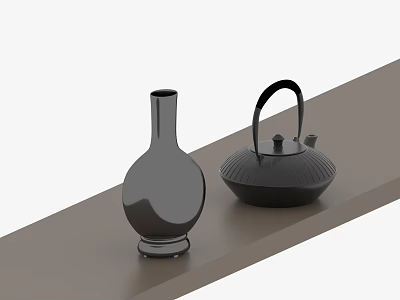 Elegant Modern Black Tea Pot With Handle On Gray Platform 3d model