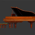 Classic Wooden Grand Piano With Open Lid And Carved Decorative Details
