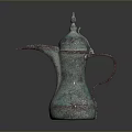Handcrafted Vintage Copper Coffee Pot With Turquoise Patina As Daily Living Item