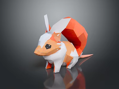 Low Poly Style Game Movie Character Orange White Squirrel With Big Tail And Ears 3d model