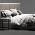 Elegant Modern Double Bed With Upholstered Headboard Gray White Pillows And Linen Bedding