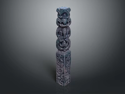 Traditional Carved Stone Pillar With Intricate Dragon Motifs And Textured Surface 3d model