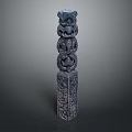 Traditional Carved Stone Pillar With Intricate Dragon Motifs And Textured Surface